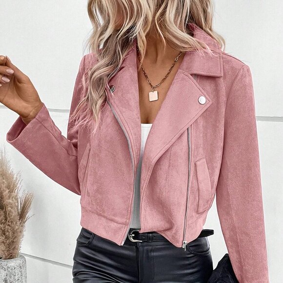 Dusty Pink Casual Women's Lapel Collar Jacket - Picture 2 of 8